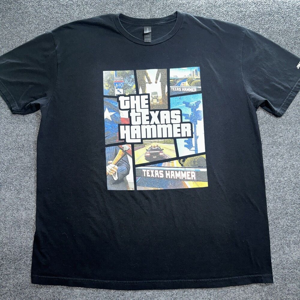 Custom Houston Texas Hammer GTA Graphic Tee I-610 Size XL Black Rockstar Parody - Picture 2 of 8